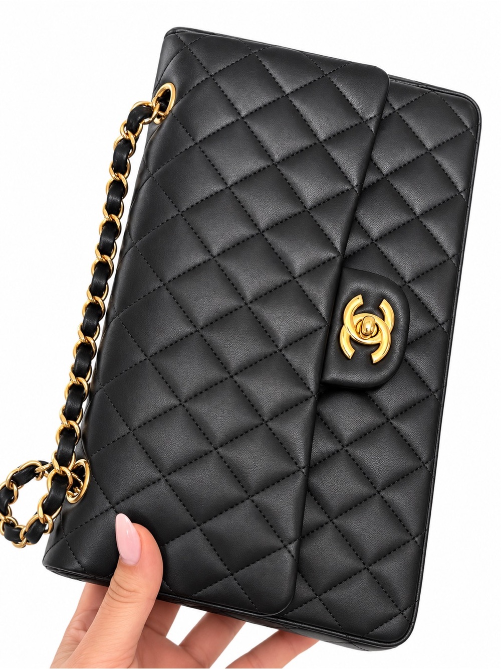 Chanel Black Quilted Chain Shoulder Bag with Gold Hardware